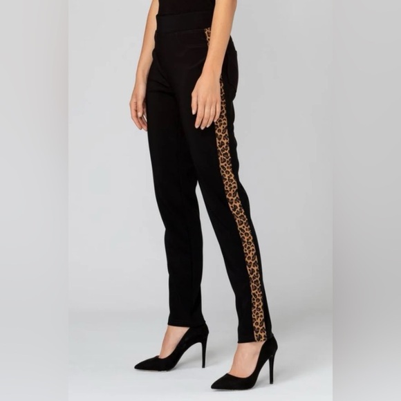 Joseph Ribkoff Black Leggings with Leopard Print Side Stripes Size 4 - Picture 4 of 12